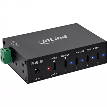 DELOCK InLine® Hub Industrial USB 3.2 Gen.1, USB-C, 4 portas, com fonte de alimentação