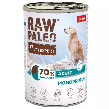 VetExpert Raw Paleo Kangaroo Cão adulto Comida húmida 400g lata – Sem cereais, com uma única fonte de proteína