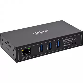 InLine® Hub USB PoE industrial de 4 portas (3x USB-A / 1x USB-C)