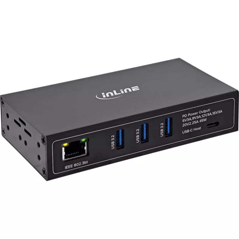 InLine® Hub USB PoE industrial de 4 portas (3x USB-A / 1x USB-C)
