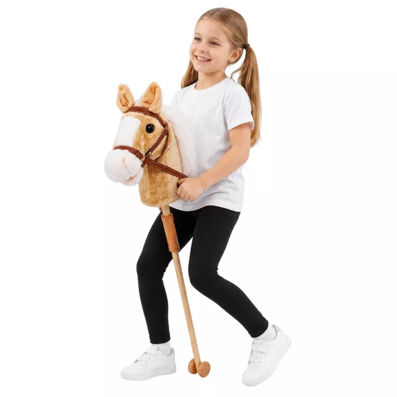 LEAN TOYS Cavalo de pau com sons de galope e relincho, bege, 100 cm