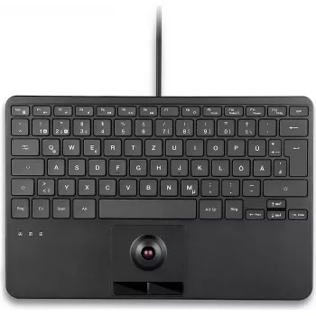PERIX PERIBOARD-427 H DE teclado mini USB com fios com trackball integrado e retroiluminação, preto
