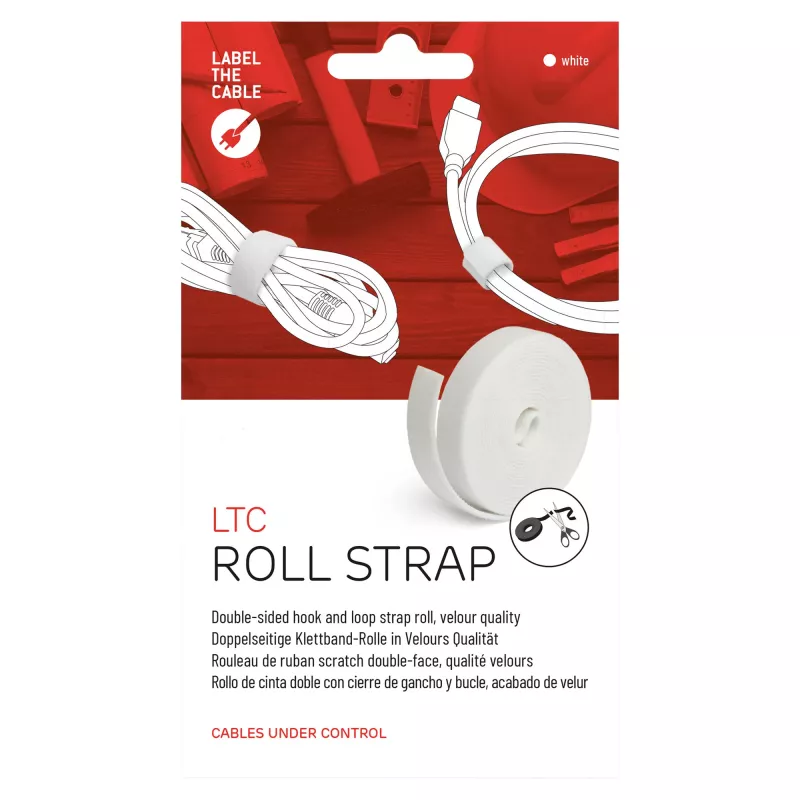 LABEL THE CABLE LTC PRO rolo de fita, rolo de velcro de dupla face, 25 m branco