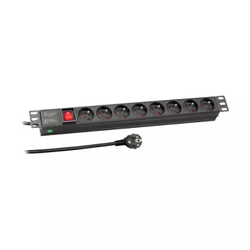 EFB Elektronik PDU para rack 19 polegadas 1U, 8 tomadas francesas, ficha CEE 7/7, 16A, preto