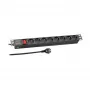 EFB Elektronik PDU para rack 19 polegadas 1U, 8 tomadas francesas, ficha CEE 7/7, 16A, preto