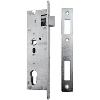 PSG 63.211 L/P Fechadura de embutir com lingueta e ferrolho, substituível, chapa frontal 220 x 22 mm, 72 mm PZ, 50 mm entre-eixos, aço zincado