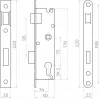 PSG 63.211 L/P Fechadura de embutir com lingueta e ferrolho, substituível, chapa frontal 220 x 22 mm, 72 mm PZ, 50 mm entre-eixos, aço zincado