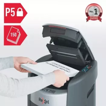 Rexel ShredMax AutoFeed+ 150M Destruidora de partículas P-5, alimentação automática de 150 folhas, recipiente de 15L