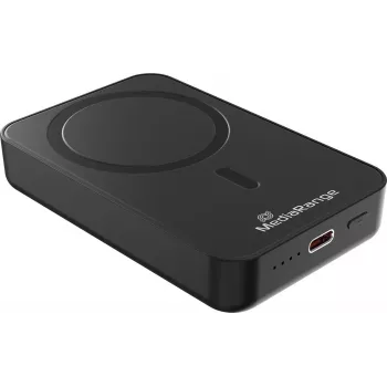 Power bank magnética sem fios MEDIARANGE 10.000mAh 15W compatível com MagSafe carregamento rápido com USB-C PD 20W e USB-A QC 3.0, preto