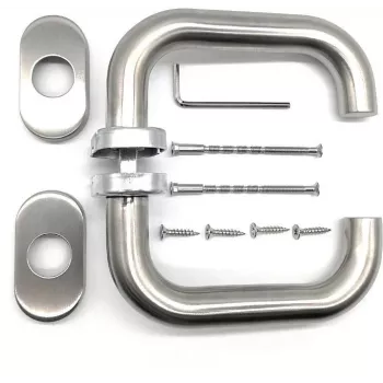 Conjunto de maçanetas PSG Milano em aço inoxidável com espelho oval para fechadura, escovado acetinado, reversível para portas interiores, 63.401