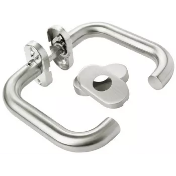 Conjunto de maçanetas PSG Milano em aço inoxidável com espelho oval para fechadura, escovado acetinado, reversível para portas interiores, 63.401