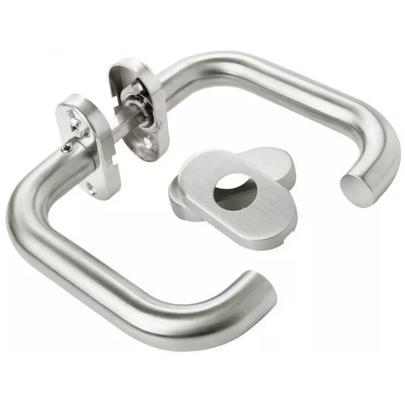 Conjunto de maçanetas PSG Milano em aço inoxidável com espelho oval para fechadura, escovado acetinado, reversível para portas interiores, 63.401