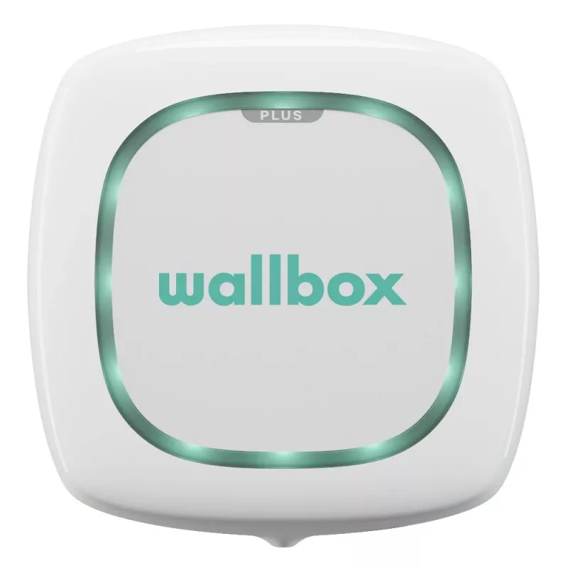 Estação de carregamento Wallbox Pulsar Plus 7,4 kW Type 2 para veículos elétricos, branca com cabo preto de 5m