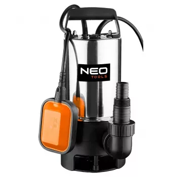 Bomba submersível para águas sujas NEO TOOLS 04-736 1100W, 15000 L/h, altura de elevação 10 m, aço inoxidável, interruptor de flutuação
