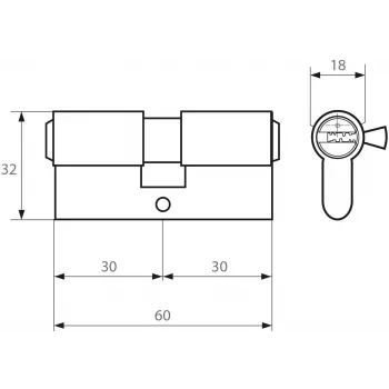 Cilindro de fechadura duplo PSG 63.63030.MM latão perfil europeu 30/30 mm
