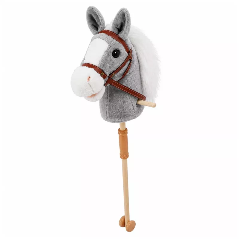 Cavalo de pau LEAN TOYS cavalo numa vara cabeça de cavalo galopar relinchar sons Cinzento 100 cm