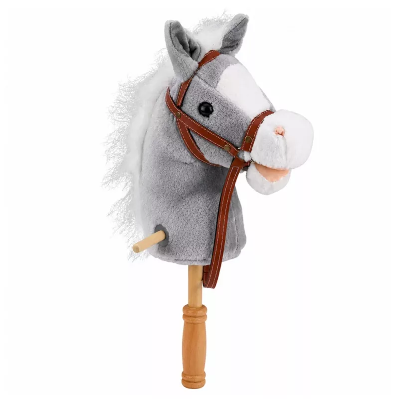 Cavalo de pau LEAN TOYS cavalo numa vara cabeça de cavalo galopar relinchar sons Cinzento 100 cm