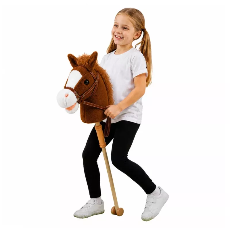 Cavalo de pau LEAN TOYS com sons de galope e relincho, Castanho, 100 cm