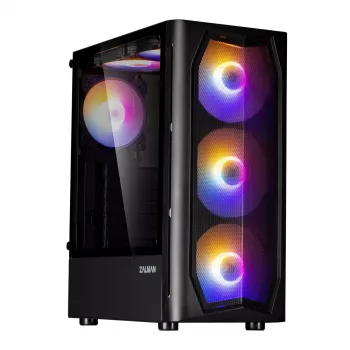 Caixa ATX mid-tower Zalman N4 Rev.1 com 6 ventoinhas ARGB, vidro temperado, Preto