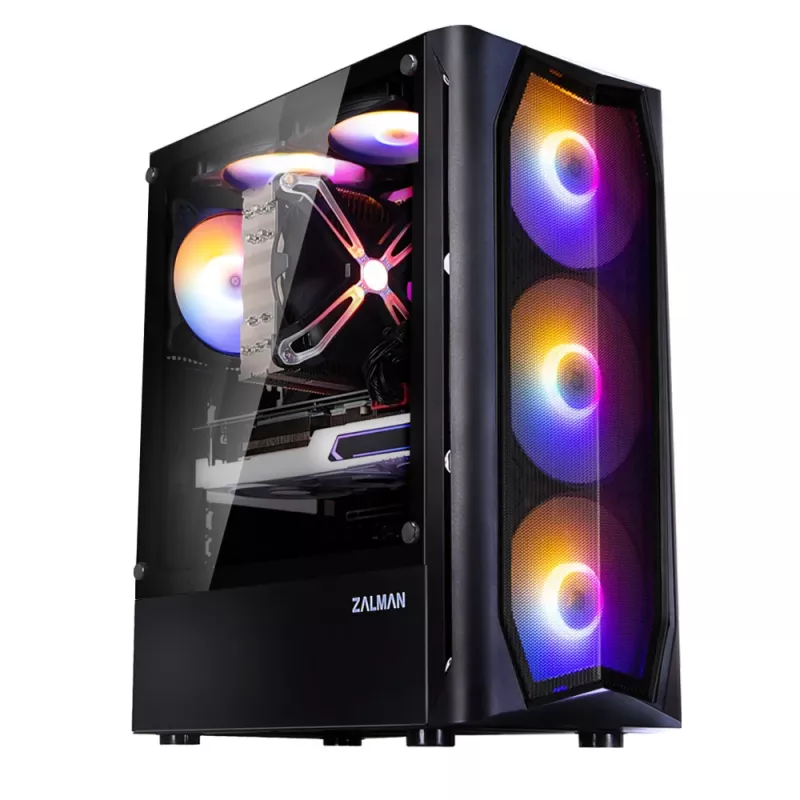Caixa ATX mid-tower Zalman N4 Rev.1 com 6 ventoinhas ARGB, vidro temperado, Preto