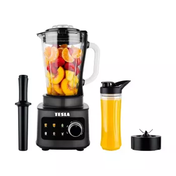 Batedeira TESLA CrunchX Power NF650 1500 W jarro de vidro 1,5 L com garrafa de 600 ml preto/prateado