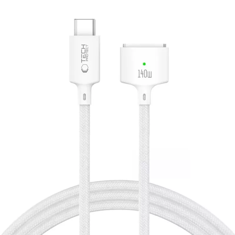 Cabo magnético para MacBook TECH-PROTECT MMC01 Ultraboost USB-C para MagSafe 3 140W 300cm branco