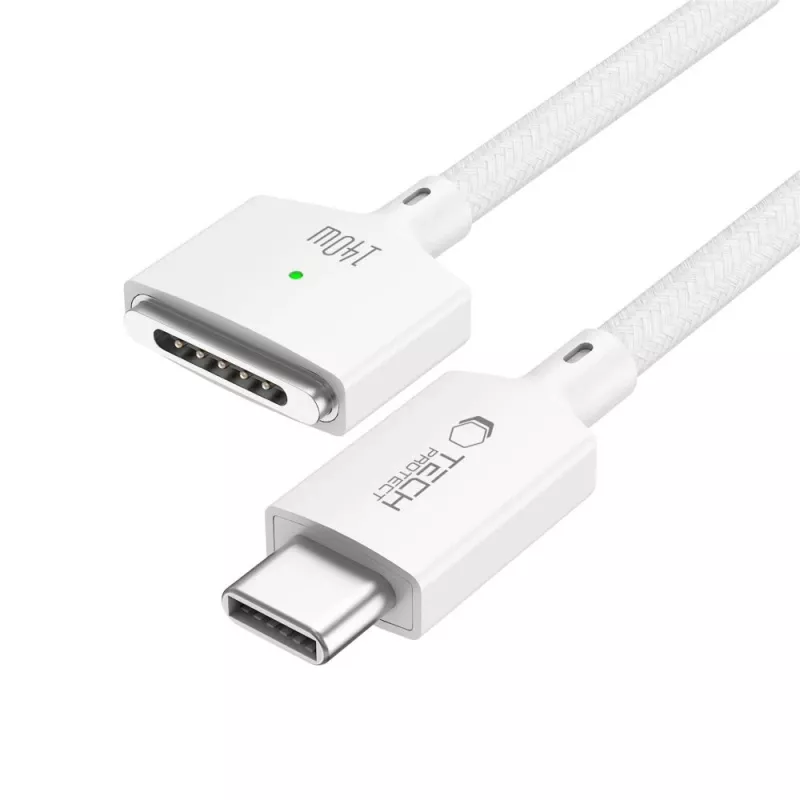 Cabo magnético para MacBook TECH-PROTECT MMC01 Ultraboost USB-C para MagSafe 3 140W 300cm branco