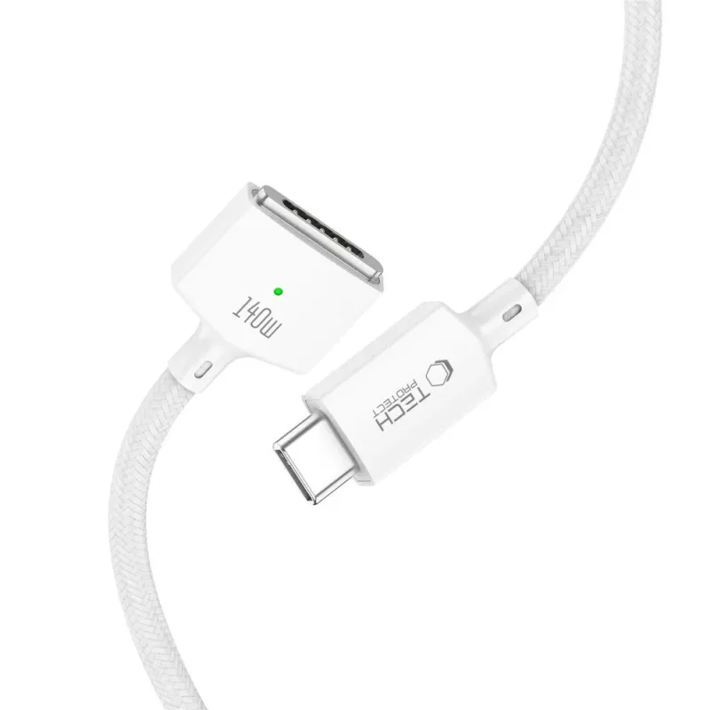 Cabo magnético para MacBook TECH-PROTECT MMC01 Ultraboost USB-C para MagSafe 3 140W 300cm branco