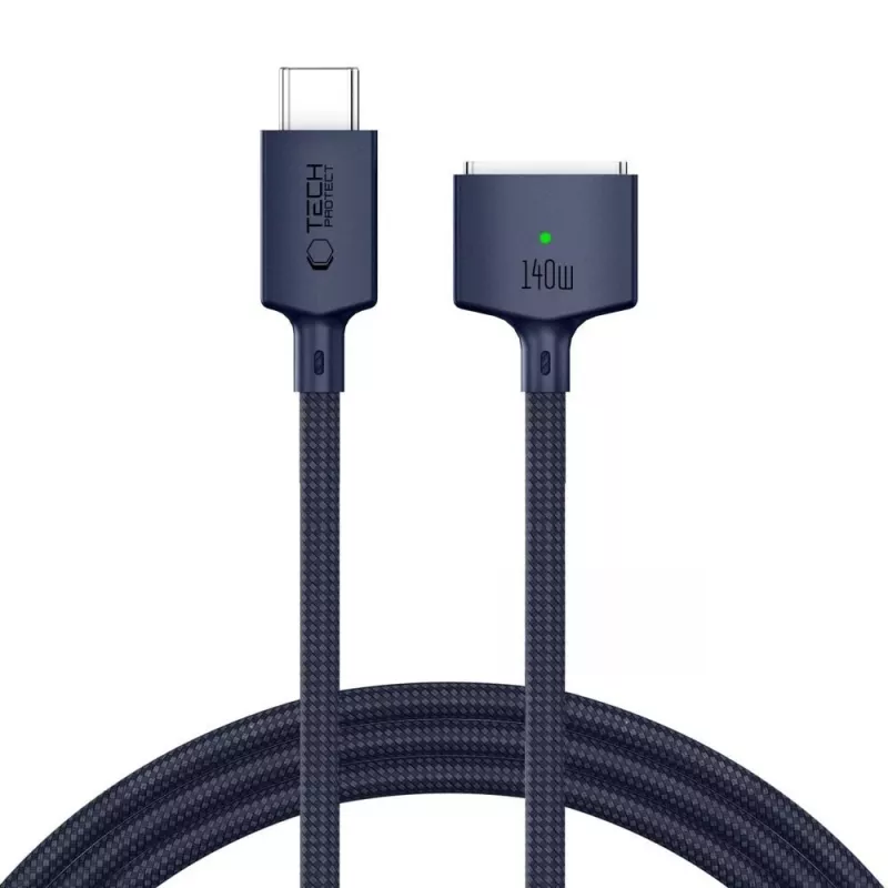 Cabo magnético para MacBook TECH-PROTECT MMC01 Ultraboost USB-C para MagSafe 3 140W 300cm azul meia-noite