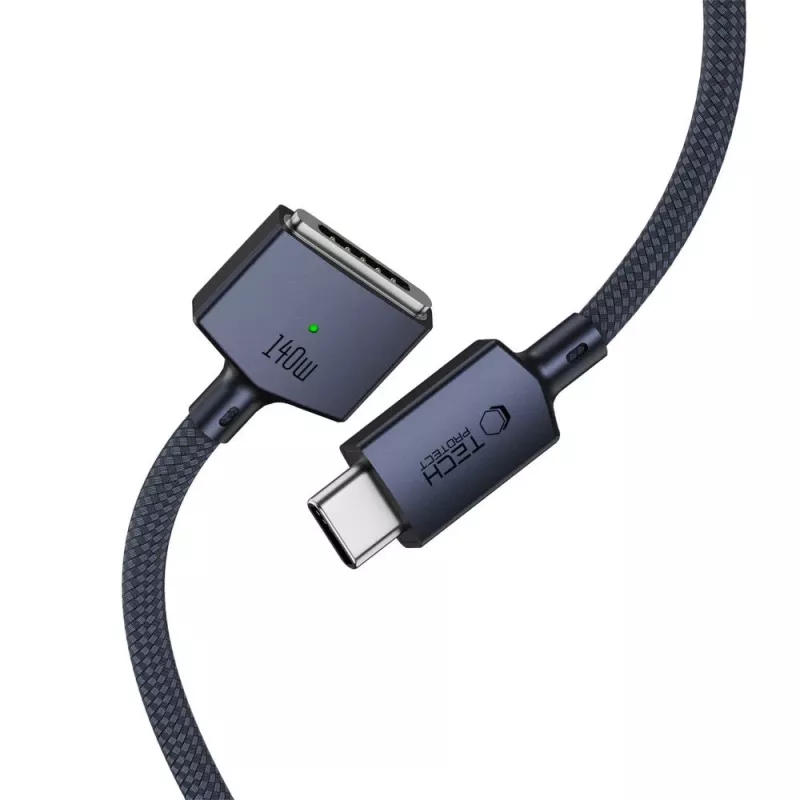 Cabo magnético para MacBook TECH-PROTECT MMC01 Ultraboost USB-C para MagSafe 3 140W 300cm azul meia-noite