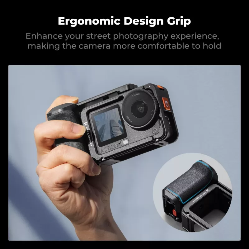 Gaiola para câmara com pega KF para DJI Osmo Action 6 / Action 5 / Action 4 / Action 3, liga de alumínio, preto, KF12.0036
