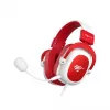 Auscultadores gaming com fios HAV H2002d com drivers de 50 mm, LED RGB, microfone com isolamento de ruído, branco/vermelho