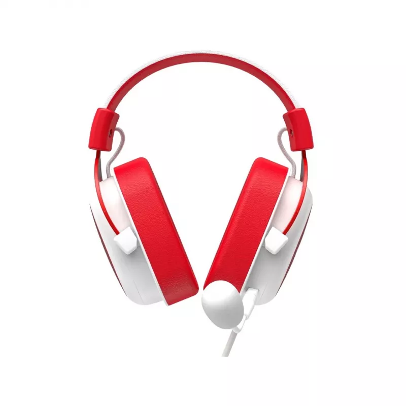 Auscultadores gaming com fios HAV H2002d com drivers de 50 mm, LED RGB, microfone com isolamento de ruído, branco/vermelho