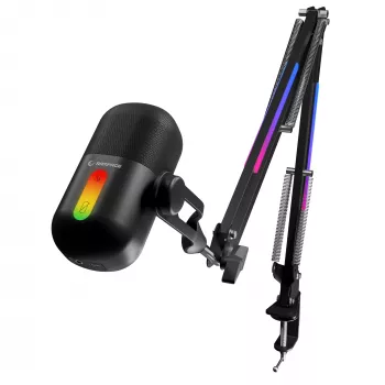 Microfone condensador gaming Rampage ARPEJ com braço articulado, RGB, preto