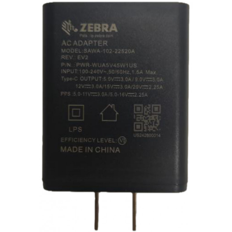 Zebra fonte de alimentação USB Type-C com ficha do Reino Unido e cabo USB-C usado