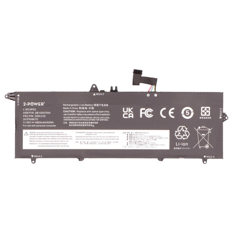 2-Power Pack de bateria principal Lenovo ThinkPad T490S 20NX - Bateria - 55 mAh (2P-02DL013)