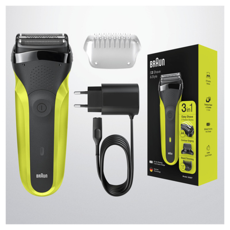 Máquina de barbear Braun | 300BT Series 3 | Duração de funcionamento (máx.) 30 min. | NiMH | Preto