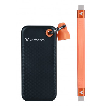 Verbatim 32418 Pocket SSD, 256 GB, USB Type-C, USB 3.2 Gen 2, 1000 MB/s, preto/laranja