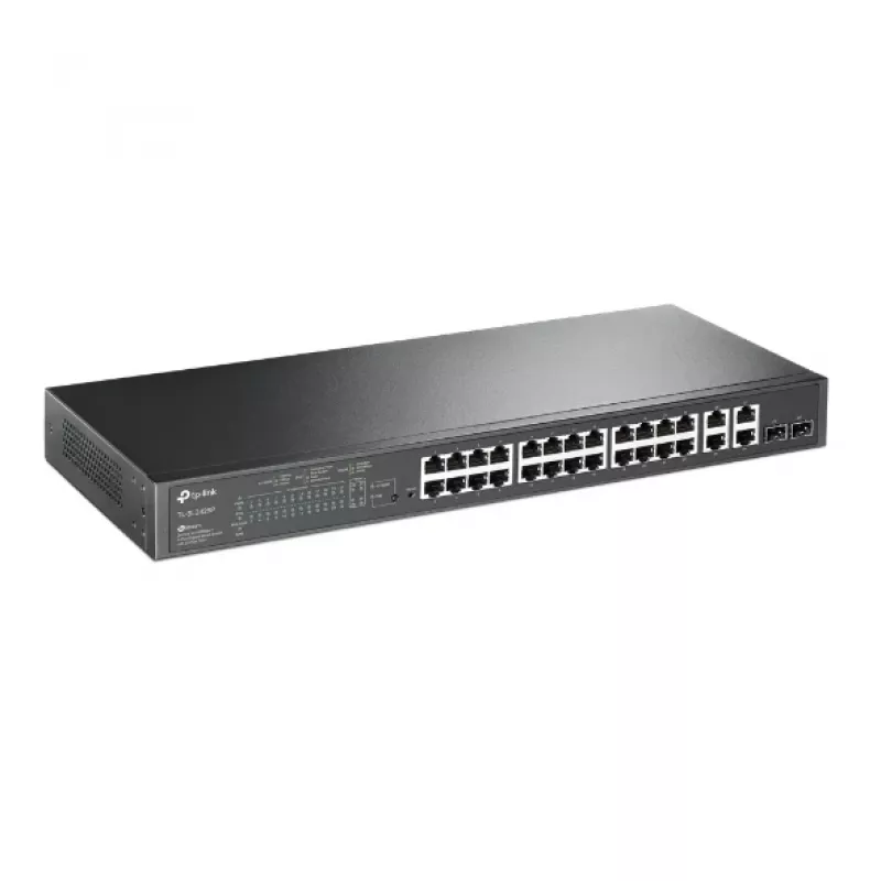 TP-LINK Omada TL-SL2428P V6.6 - switch - L3 - Smart - 24 x 10/100 + 2 x Gigabit SFP combo - montagem em rack - PoE+ (250 W) aberto