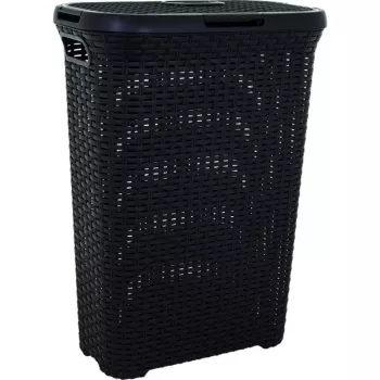 Caixa de roupa CURVER Style 40L com tampa de abrir, efeito rattan, preto