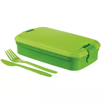 Recipiente retangular para alimentos CURVER Lunch&Go com talheres 1,4L verde