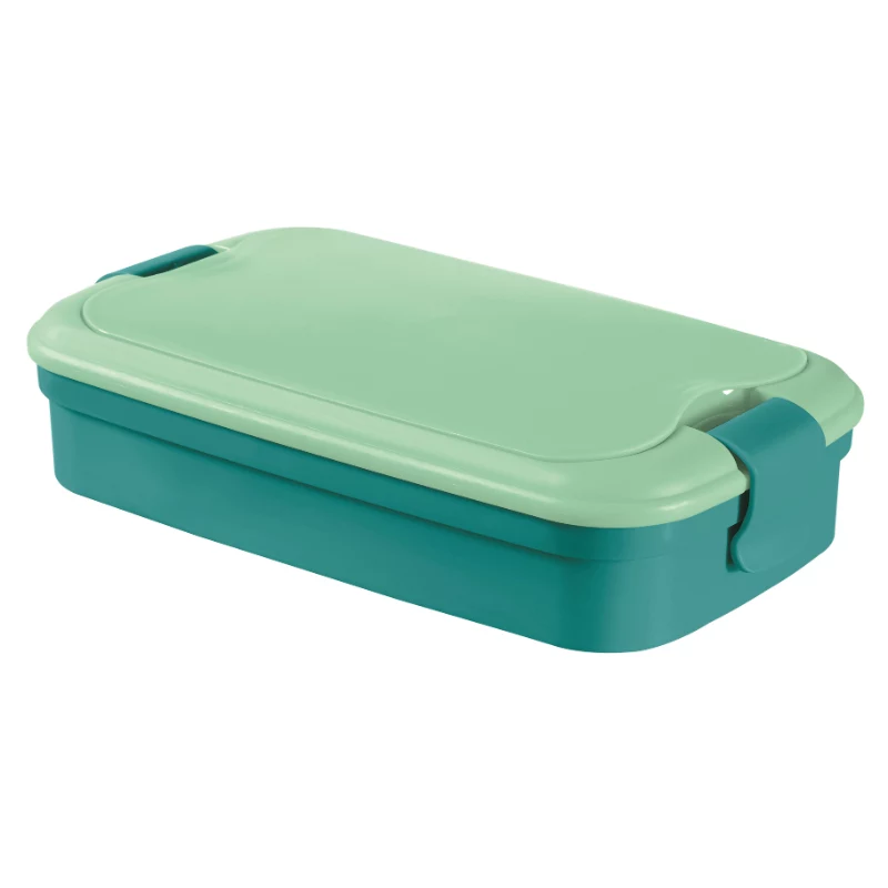 Recipiente retangular para alimentos CURVER Lunch&Go com talheres integrados, 1,4L, azul