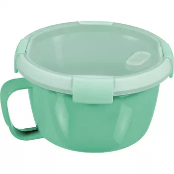 Recipiente redondo para alimentos CURVER Smart To Go Mix Noodles 0,9L transparente com detalhes verdes, sem BPA, à prova de fugas, adequado para micro-ondas e máquina de lavar louça