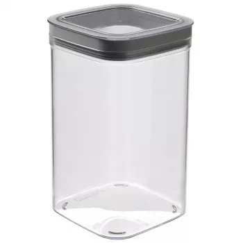 Recipiente quadrado de armazenamento para alimentos CURVER Dry Cube 1,8L transparente com tampa cinzenta, hermético e à prova de fugas