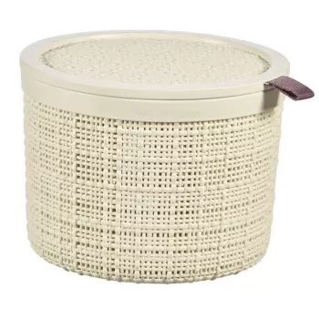 CURVER cesto de arrumação redondo Jute com tampa, 2L, creme, 17x13 cm