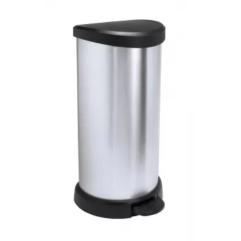 Curver Deco balde do lixo com pedal redondo 50L preto prateado efeito metálico