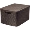 CURVER Style L caixa de arrumação com tampa, 43,6 x 32,6 x 23 cm, castanho-escuro, 32,67 L, dobrável, empilhável, pegas de tecido