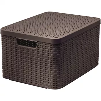 CURVER Style L caixa de arrumação com tampa, 43,6 x 32,6 x 23 cm, castanho-escuro, 32,67 L, dobrável, empilhável, pegas de tecido