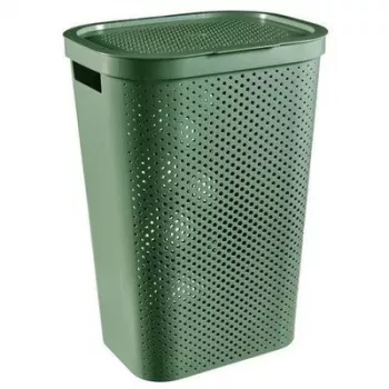 CURVER Infinity Recycled 60L caixa de roupa, verde, 44x35x60 cm, cesto de roupa ventilado em plástico reciclado com tampa e pegas