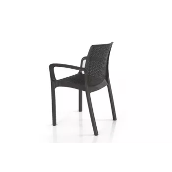 KETER Cadeira de jardim Bali Mono Castanha – Poltrona exterior empilhável com tecido Textilene, resistente a UV e à água, estrutura de aço com pintura em pó